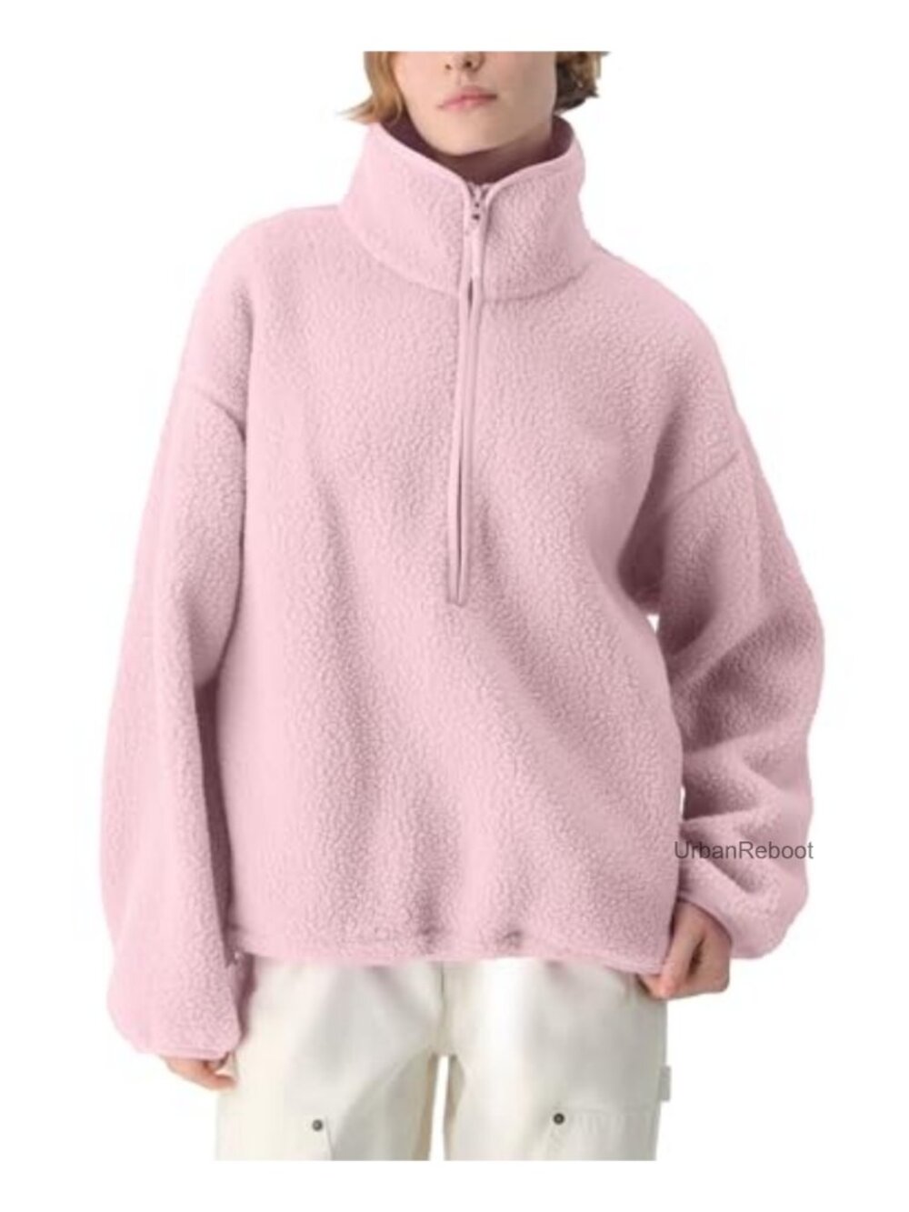 Womens Fleece Sherpa Pullover Quarter Zip Jacket Warm Winter Coat S
